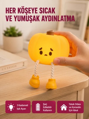 Zenviaa Mey Ithalat® Pumpkin LED Night Light Dokunmatik Şarjlı Silikon Gece Lambası Yeni Nesil
