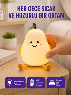 USB Şarjlı Armut Gece Lambası Dokunmatik Renk Değişimli Midastech