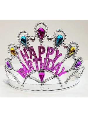 Hace Bazaar Gümüş Renk Happy Birthday Yazılı Doğum Günü Tacı 60 cm (4887)