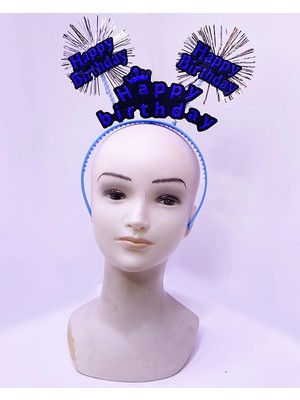 Hace Bazaar Happy Birthday Yazılı Püsküllü Neon Mavi Renk Doğum Günü Tacı 22X19 cm (4887)