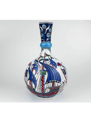 Çini Evi Kültürel Hediye  Kalyon Motifli Iznik Çini Vazo 30 cm