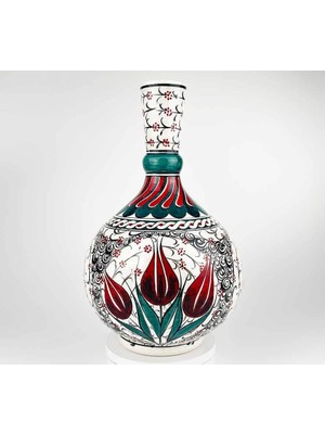Çini Evi Diplomatik Hediye  Bordo Lale Motifli Iznik Çini Vazo 30 cm