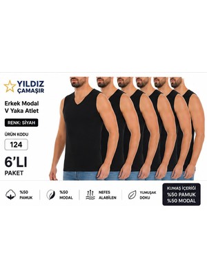 Yıldız Çamaşır Erkek Yazlık Süper Ince V Yaka Sıfır Kol Modal Fanila Atlet (123-124 ) - 6 Adet