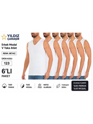 Yıldız Çamaşır Erkek Yazlık Süper Ince V Yaka Sıfır Kol Modal Fanila Atlet (123-124 ) - 6 Adet