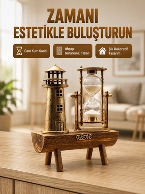 Mey ® Deniz Feneri Tasarımlı Ahşap Kum Saati – Retro Masa Aksesuarı Yeni Nesil Najmaddin