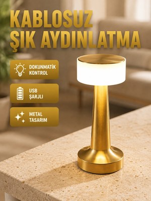 Najmaddin Mey ® Modern Usb'li Kablosuz Masa Lambası – Minimalist Tasarım, 3 Farklı Parlaklık Yeni Nesil