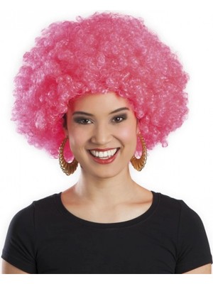 Hace Bazaar Pembe Renk Kıvırcık Afro Bonus Peruk (4887)