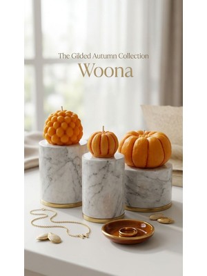 Woona Dekoratif 3'lü Bal Kabağı ve Bubble Doğal Soya Mum Seti - Amber Kokulu El Yapımı Doğal Soya Wax Premium Kokulu Mum Seti