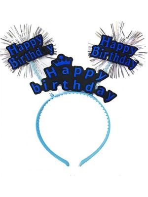 Hace Bazaar Happy Birthday Yazılı Püsküllü Neon Mavi Renk Doğum Günü Tacı 22X19 cm