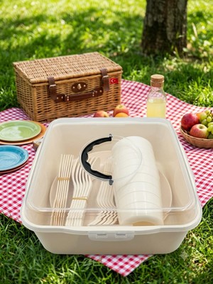 Piknik Seti-32 Parça Plastik Tabak,bardak,kaşık,çatal,bıçak Seti