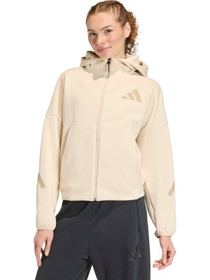 adidas Z.N.E. Full-Zip Kapüşonlu Kadın Bej Günlük Stil Eşofman Üstü KE4746