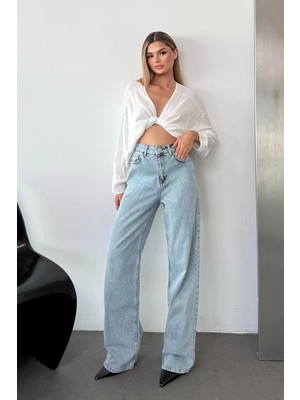 Giysa Kadın Yüksek Bel Wide Leg Jean Buz Mavi - P118