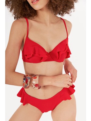 NBB Kırmızı Önü Volanlı Bikini Takımı