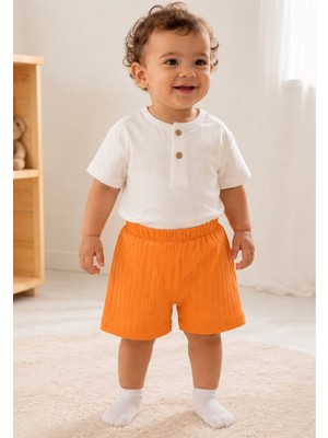 Hafy Baby Sarı/ Beyaz Tişört ve Şortlu 2'li Unisex Bebek Takımı