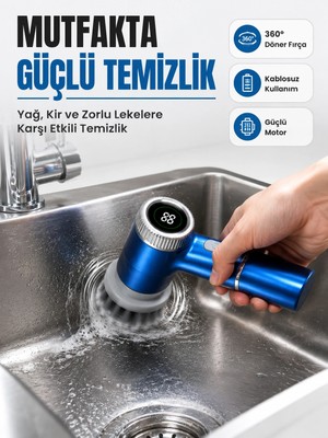 HERŞEYBURDAMODA Dijital Göstergeli Şarjlı Temizlik Fırçası Ile Konforlu Kullanım