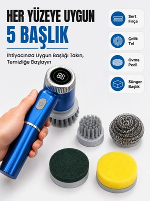 HERŞEYBURDAMODA 5'ı 1 Arada Şarjlı Temizlik Fırçası Ile Güçlü Pratik Temizlik