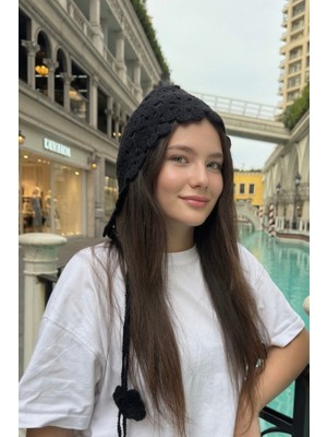 Mollycrush Yazlık Örgü Saç Bandı Siyah Çiçek Motifli Model | Hediyelik Şık Hair Band