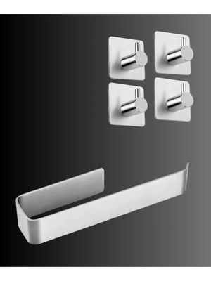 Nacario Deltahome Paslanmaz Çelik Yapışkanlı Havluluk 27CM - 4 Adet Havlu Askısı Set - Anında Kolay Montaj Vida Yok!