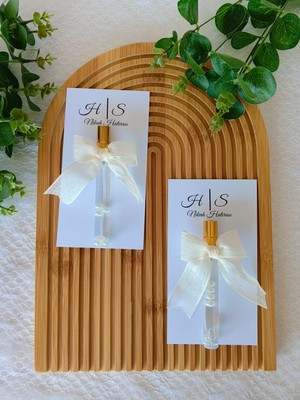 Perivar Isme Özel- Cam Kolonya Nikah Hediyeliği- Bej Kurdeleli- Nişan, Söz ve Düğün Hatırası