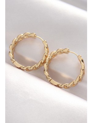 Hace Bazaar Pirinç Gold Renk Zincir Model Halka Küpe - TJ-BKP8970