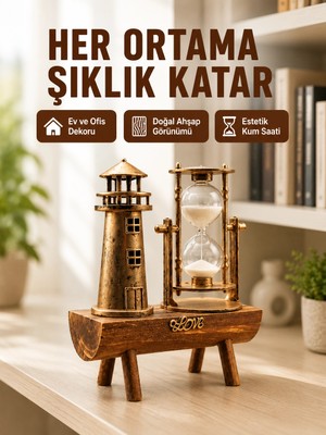 Epilons Ahşap Kum Saati ve Deniz Feneri Figürü Bir Arada – Ev & Ofis Dekorasyonu Yeni Nesil