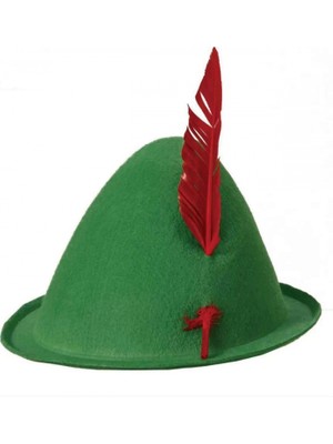 Hace Bazaar Yeşil Renk Kırmızı Tüylü Peter Pan Şapkası Robin Hood Şapkası 24X23 cm