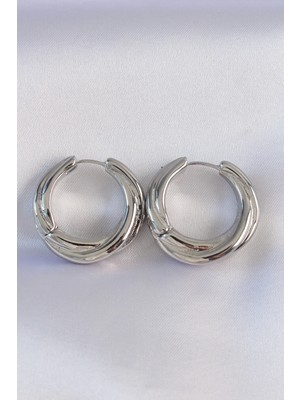 Hace Bazaar Pirinç Gümüş Renk Asimetrik Kıvrım Küpe - TJ-BKP8975