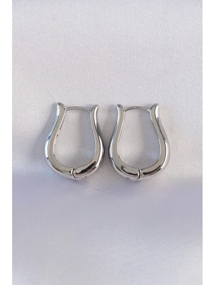 Hace Bazaar Pirinç Gümüş Renk Içi Boş Gül Küpe - TJ-BKP8977