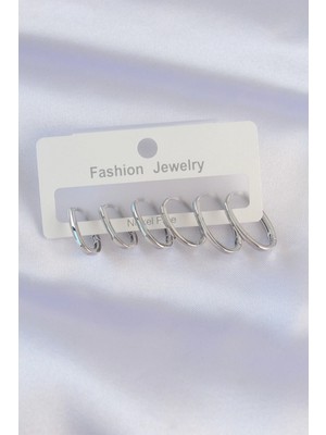 Hace Bazaar Pirinç Gümüş Renk Ince Oval Küpe Seti - TJ-BKP8989