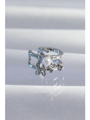 Hace Bazaar Pirinç Gümüş Renk Incili Ahtapot Earcuff Küpe - TJ-BKP9332