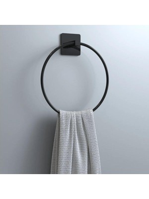 Ozkr Store Kendiliğinden Yapışkanlı Siyah Paslanmaz Metal Yuvarlak Havluluk