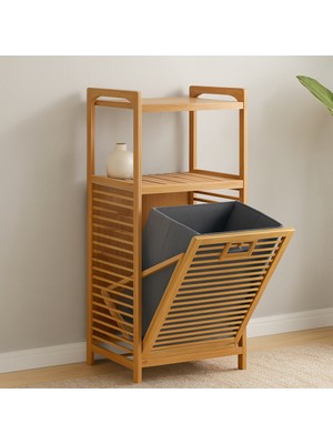 Ozkr Store 2 Katlı Bambu Çamaşır Sepeti Önden Çek-Aç Organizer 40X35X95 cm