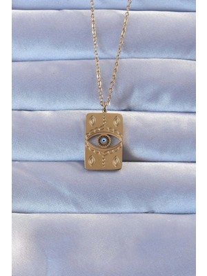 Hace Bazaar 316L Altın Renk Işlemeli Nazarlı Vintage Kolye - TJ-BKO9266