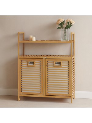 Ozkr Store Bambu Kirli Çamaşır Sepeti 2 Bölmeli 2 Kat Organizer 80X33X87 cm