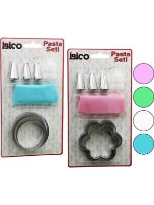 Ozkr Store 8pcs Pasta Süsleme Seti - 3-Kurabiye Kalıp=yuvarlak - Çiçek 1-Krema Torbası - 3-Metal+1-Pls.uç