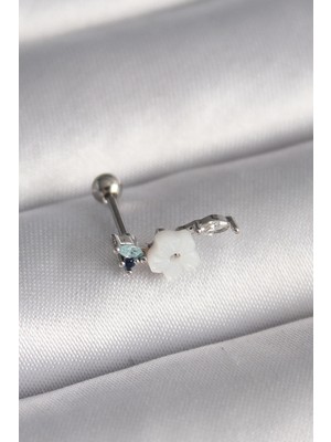 Hace Bazaar 316L Çelik Gümüş Renk Zirkon Taş Detay Beyaz Çiçek Model Tragus Piercing - TJ-PR1357