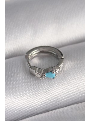 Hace Bazaar 316L Çelik Gümüş Renk Zirkon Taşlı Mavi Boncuk Detay Tragus Piercing - TJ-PR1325