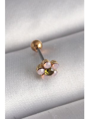 Hace Bazaar 316L Çelik Gold Renk Zirkon Taşlı Çiçek Tragus Piercing - TJ-PR1276