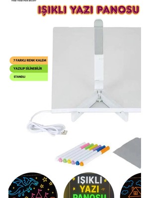 KSB Store Neon Işıklı 7 Renk Işık Boyama Kalemli LED Resim Panosu Boyama Tahtası Kalemleri 20 x 20