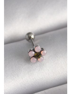 Hace Bazaar 316L Çelik Gümüş Renk Zirkon Taşlı Çiçek Tragus Piercing - TJ-PR1277