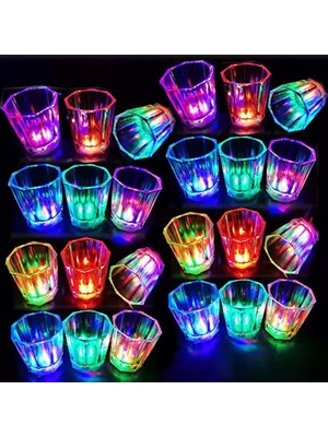 Mabelme Store Renkli LED Parlayan Fiber Optik Glow Işıklı Bardak 5,5 x 5,5 cm 1 Adet