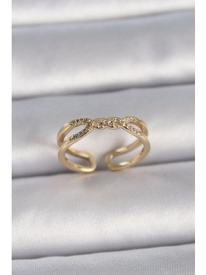 Hace Bazaar Pirinç Gold Renk Ayarlanabilir Zirkon Taşlı Sarmal Model Kadın Yüzük - TJ-BYK3400
