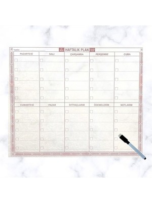 Mabelme Store Şeffaf Kendiliğinden Yapışkanlı Kalemli Haftalık Planlayıcı 40CM-50CM