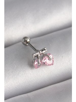 Hace Bazaar 316L Çelik Gümüş Renk Pembe Zirkon Taşlı Kalp Tragus Piercing - TJ-PR1235