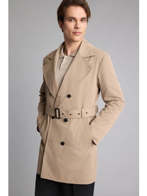 DeFacto Slim Fit Astarlı Düğmeli Cepli Kemerli Mevsimlik TRENÇKOT D5528AX26AU