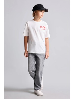 DeFacto %100 Pamuk Erkek Çocuk Loose Fit Yıkama Efektli Düz Paça Jean Pantolon H2152A826AU