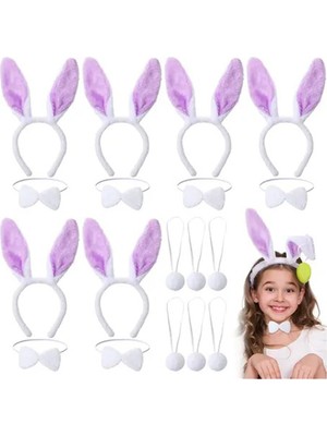 Ozkr Store Lila Mor Tavşan Kulak Papyon Kuyruk 3'lü Parti Seti