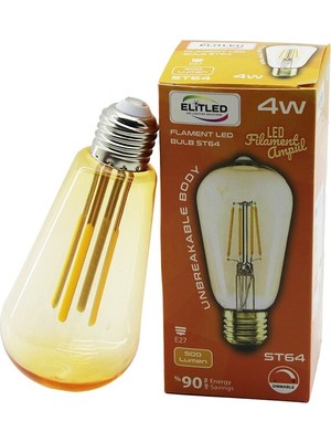 Ozkr Store Elitled St-64 4W - E27 Gold Color Flament LED Rustik Ampul 500LUMEN Kırılmaz Gövde