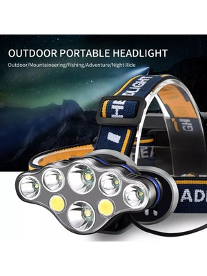 Ozkr Store PS-888 Güçlü USB Şarj Edilebilir Profesyonel 8 Modlu 6000 Lümen 8 LED Su Geçirmez Kafa Lambası
