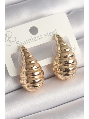 Hace Bazaar Pirinç Gold Renk Işlemeli Damla Model Kadın Küpe - TJ-BKP10257